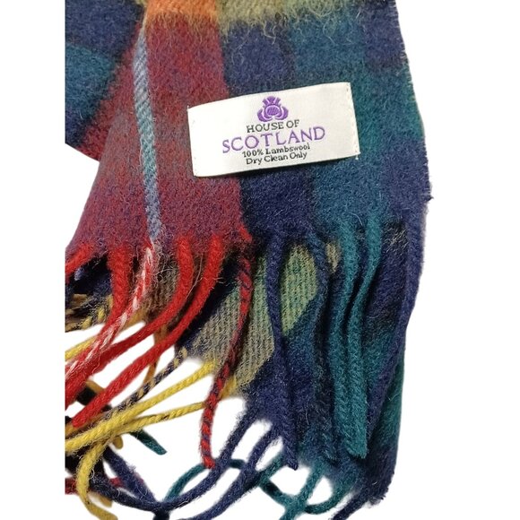 House Of Scotland 100% Lambswool Multicolor Tartan Scarf With Fringe Ends - Picture 3 of 5